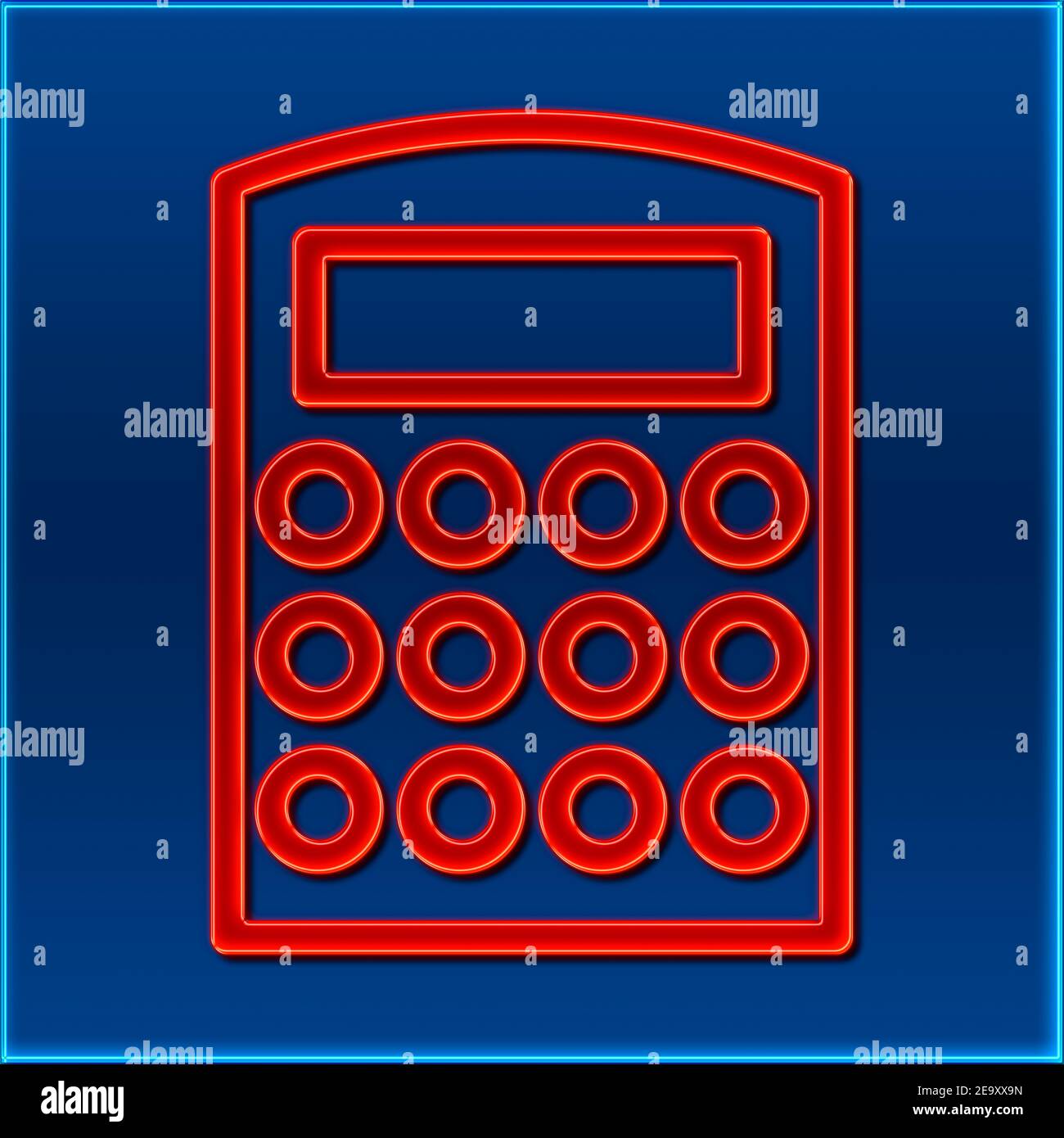 Vista dettagliata di una calcolatrice tascabile nel design di un cartello al neon Foto Stock