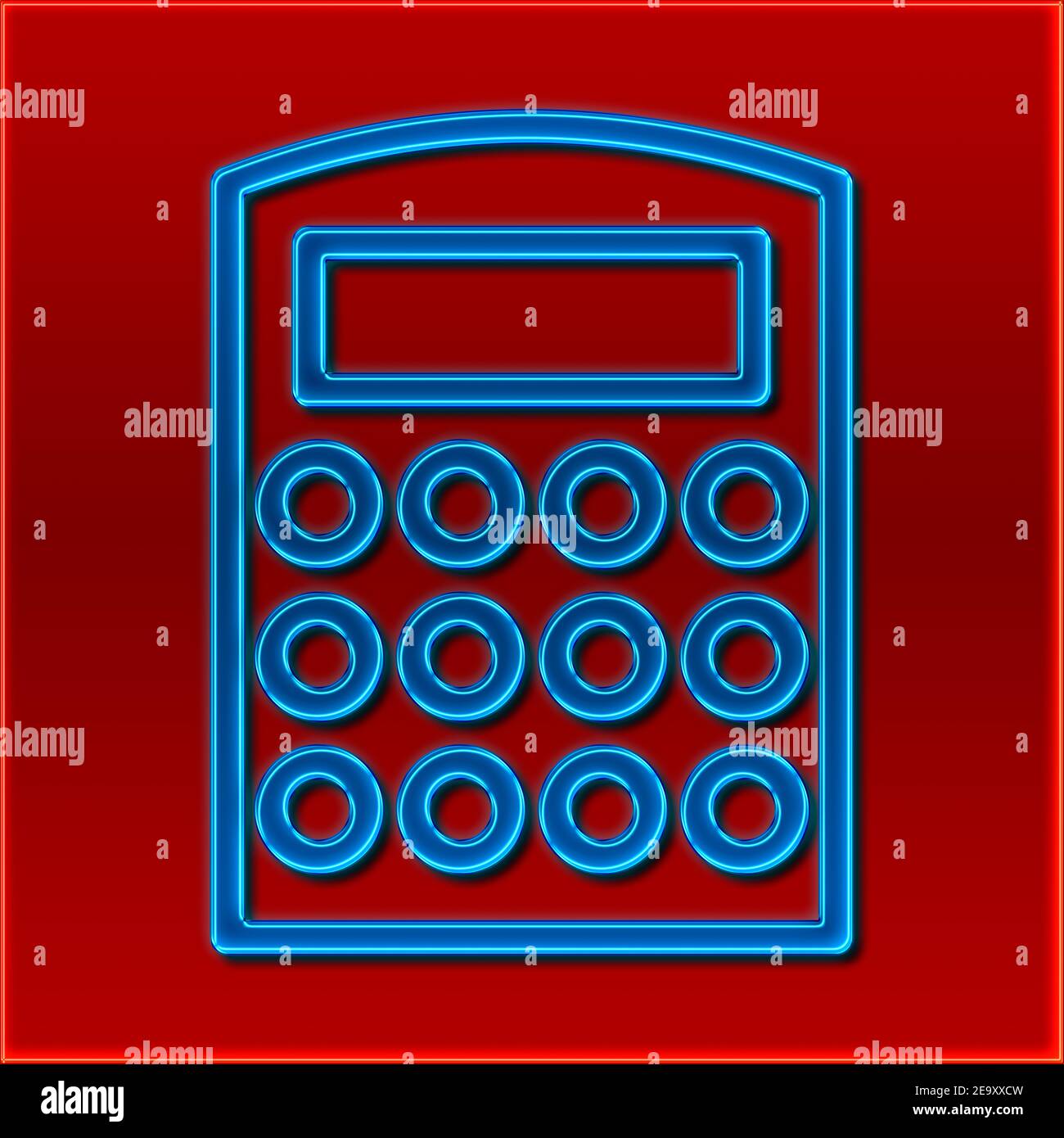 Vista dettagliata di una calcolatrice tascabile nel design di un cartello al neon Foto Stock