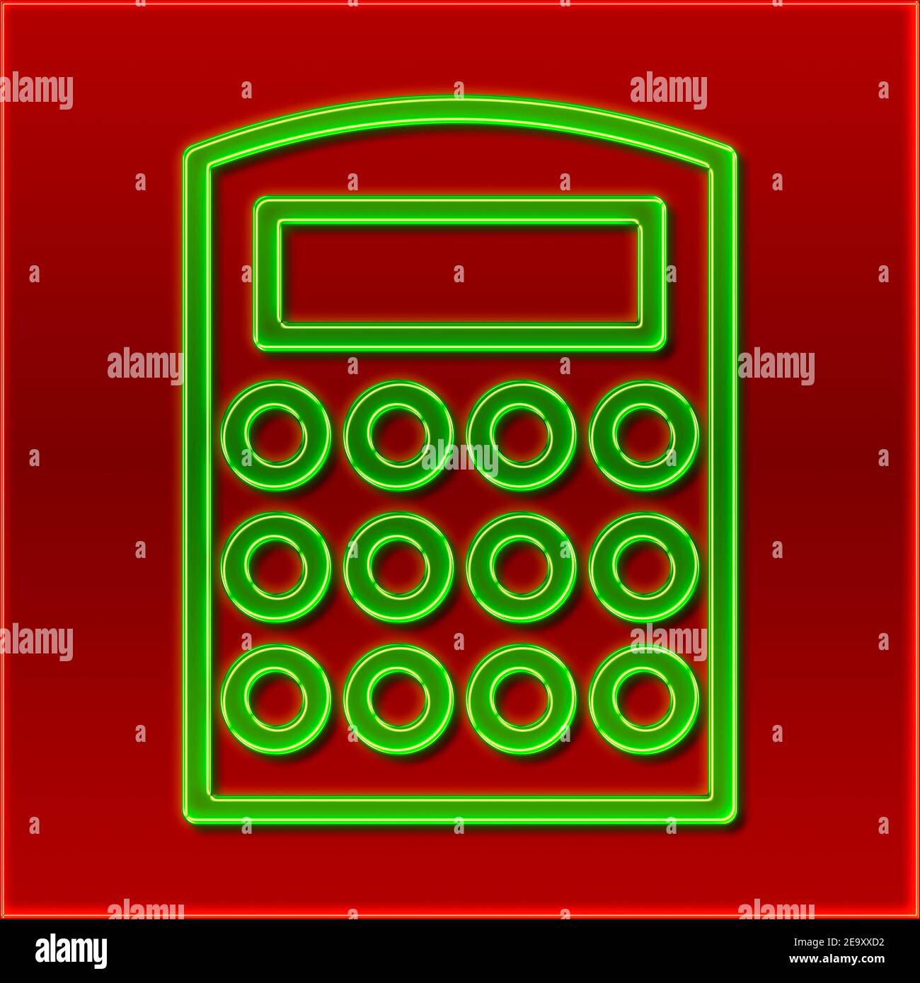 Vista dettagliata di una calcolatrice tascabile nel design di un cartello al neon Foto Stock