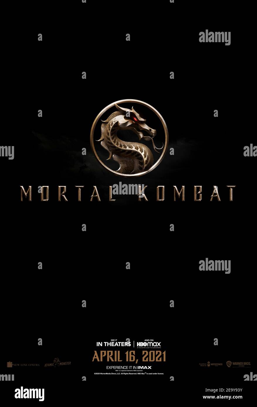 Mortal Kombat (2021) diretto da Simon McQuoid e interpretato da Jessica McNamee, Josh Lawson e Hiroyuki Sanada. Reboot con Cole Young, combattente MMA alla ricerca dei più grandi campioni della Terra, per combattere in una battaglia a puntate elevate per l'universo. Poster US Advance ***SOLO PER USO EDITORIALE***. Crediti: BFA / Warner Bros Foto Stock