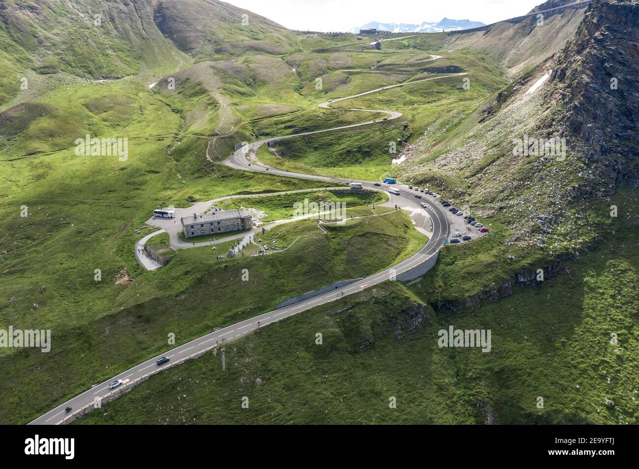 Veduta aerea della strada alpina di Grossglockner Taxenbacher Fusch In salita in Austria Foto Stock