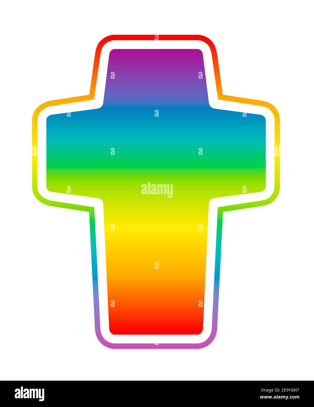 Croce cristiana, Crocifisso arcobaleno colorato, icona illustrazione su sfondo bianco. Foto Stock