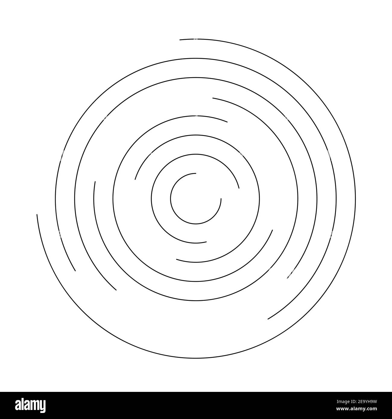 Vortice sottile di linea nera di cerchi concentrici. Semplice illustrazione astratta piatta. Illustrazione Vettoriale