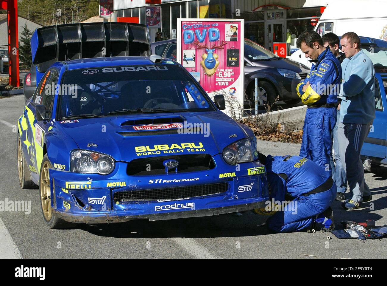 Il pilota francese Stephane Sarrazin, Subaru Impreza WRC durante il Rally di Monte Carlo, MC, il 21 gennaio 2005. Foto di Jean-Marc Pastor/Cameleon/ABACA Foto Stock