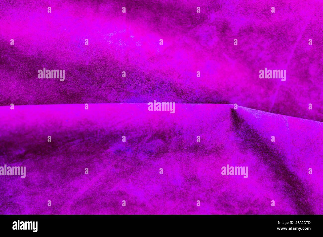 Tessuto vellutato in pelle senza cuciture. Materiale in feltro viola. Tessuto scamosciato viola. Tessuto, pelle Foto Stock