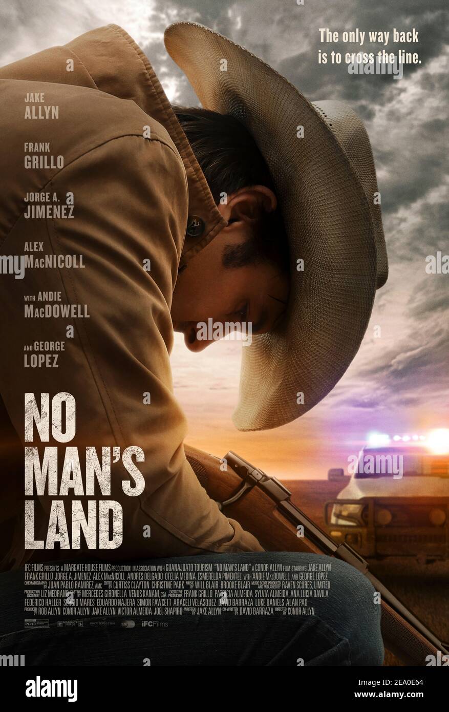 No Man's Land (2020) diretto da Conor Allyn e interpretato da Jake Allyn, Frank Grillo e Jorge A. Jimenez . Un occidentale moderno ispirato alle cosiddette "aree di terra senza uomo" lungo il confine tra il Texas e il Messico. Foto Stock