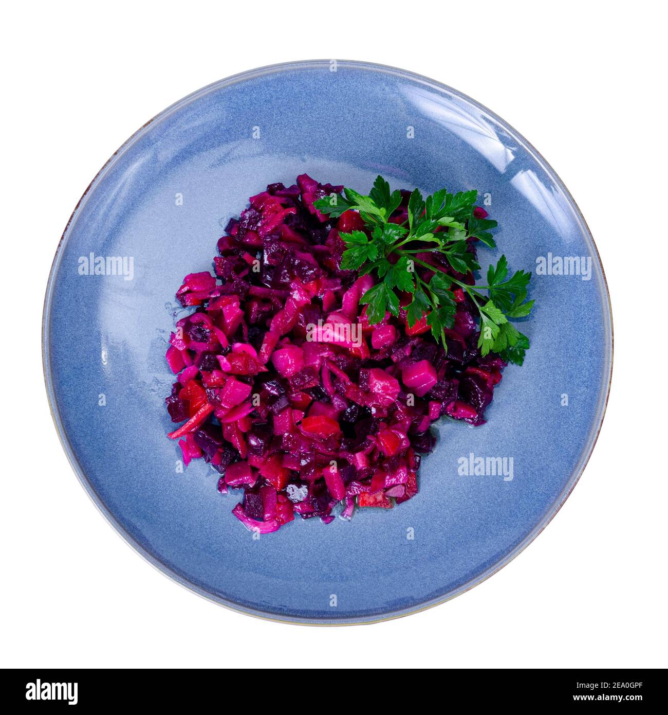 Insalata vegetale di barbabietole a dadini, carote e patate con olio vegetale. Foto Foto Stock