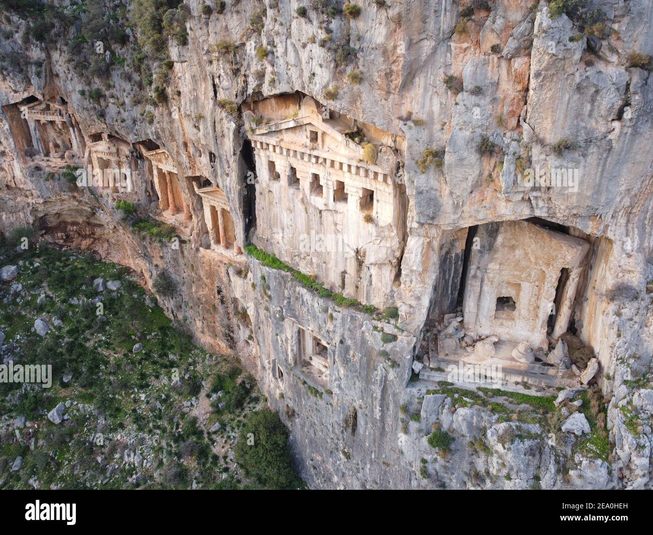 Tombe di roccia licciano, Dalyan, Turchia, aereo Foto Stock