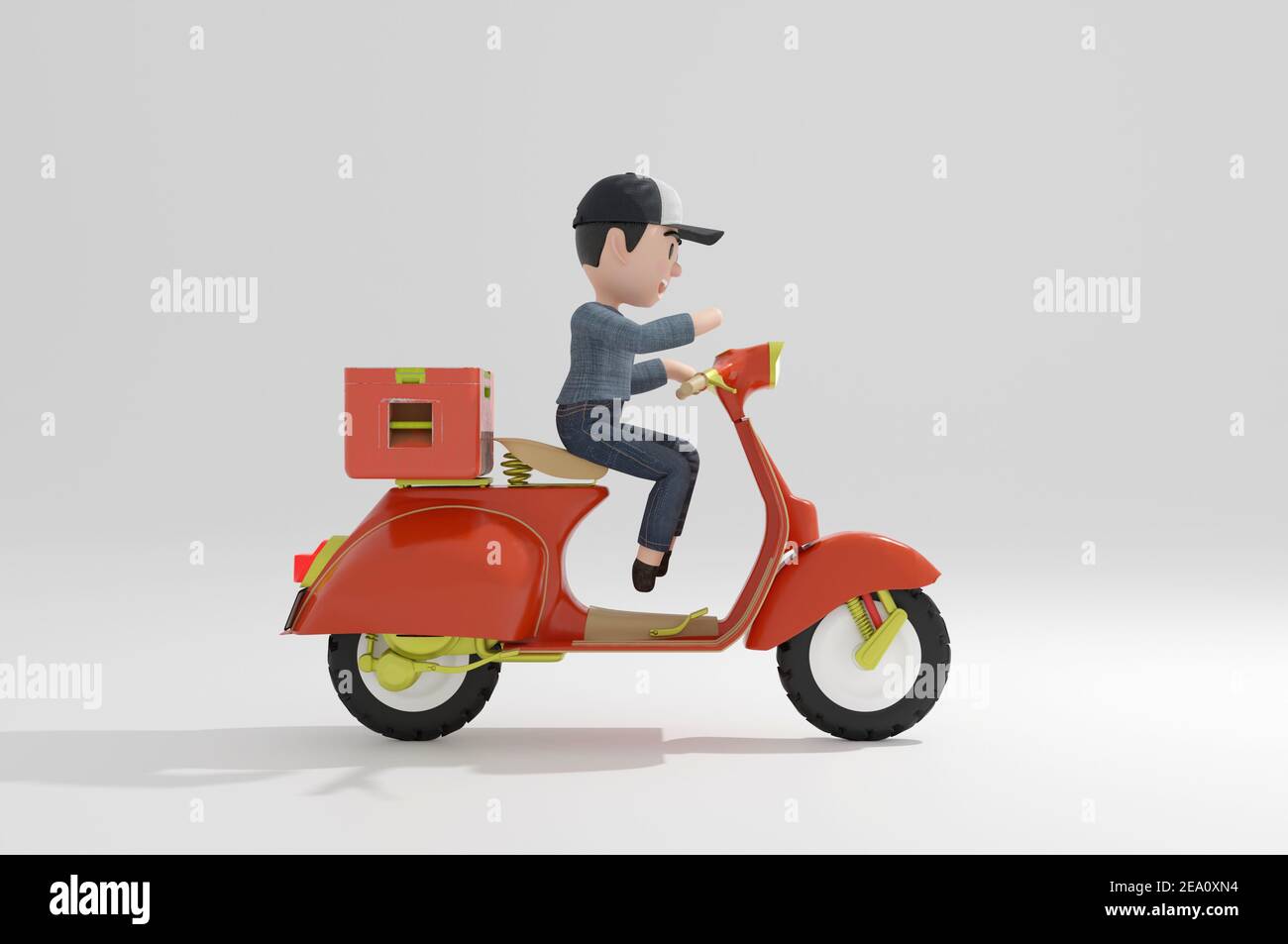 Illustrazione 3d , vista laterale , Express Delivery in moto o scooter Foto Stock