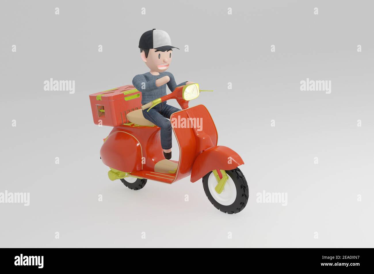 Illustrazione 3d , Express Delivery in moto o scooter Foto Stock