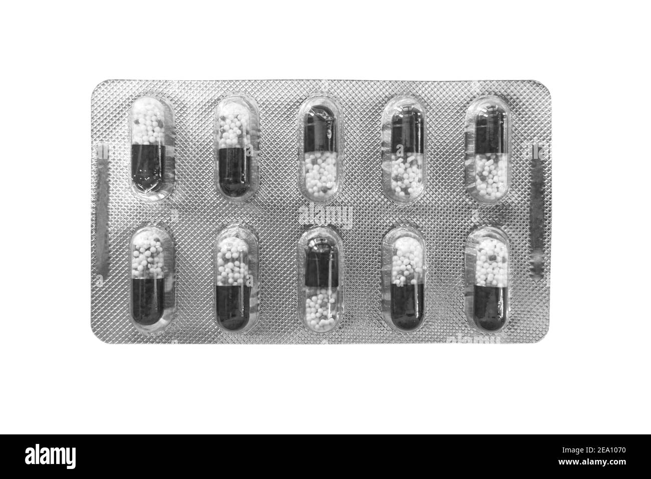 Compresse pillola in blister. Confezione blister in alluminio argento con pillole. Prodotti farmaceutici. Pillole di medicina e farmaci primo piano. Assistenza sanitaria. P. Foto Stock