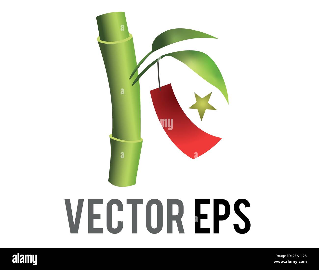 Il vettore isolato Tanabata desidera albero di bambù, icona con la gente appendere desideri scritti su carta Illustrazione Vettoriale