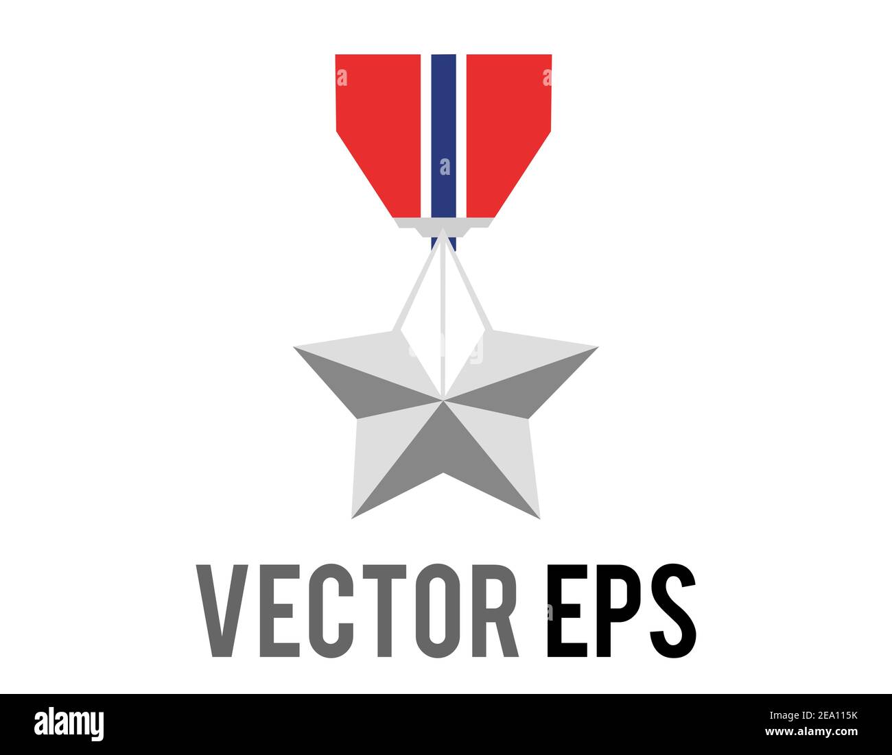 Il vettore isolato classica medaglia d'argento stella militare con nastro rosso, blu Illustrazione Vettoriale