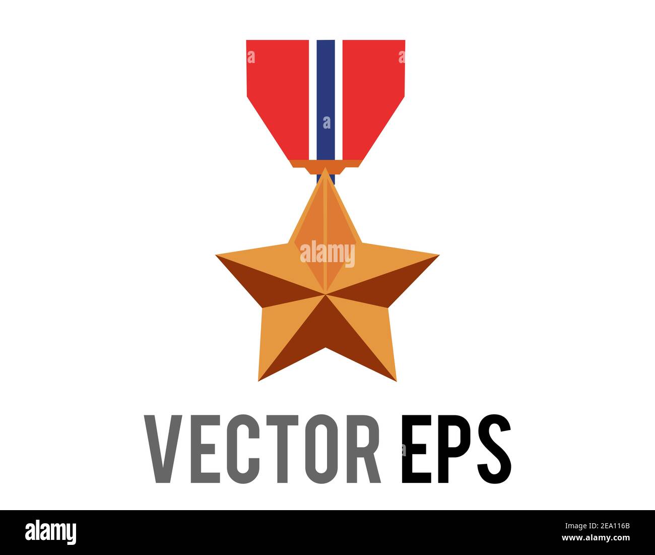 Il vettore isolato classica medaglia militare bronzo icona stella con nastro rosso, blu Illustrazione Vettoriale