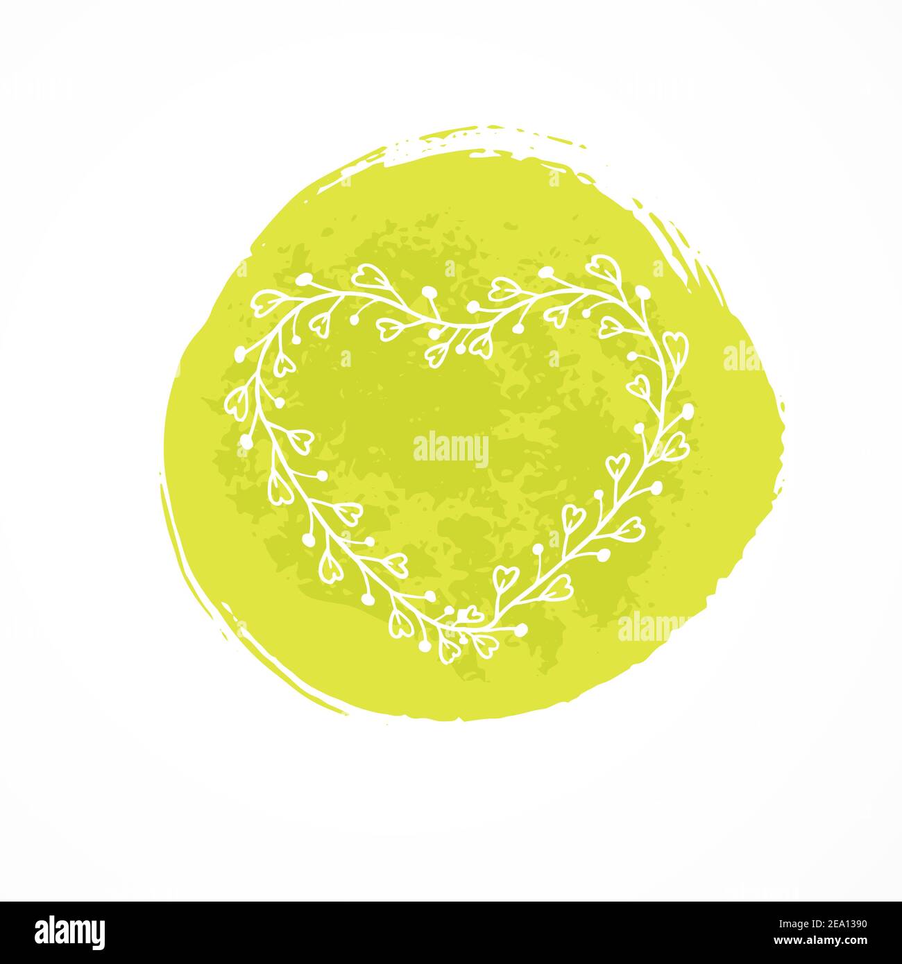 Illustrazione vettoriale con una cornice floreale a forma di cuore su uno sfondo decorativo acquerello. Di colore verde. Illustrazione Vettoriale
