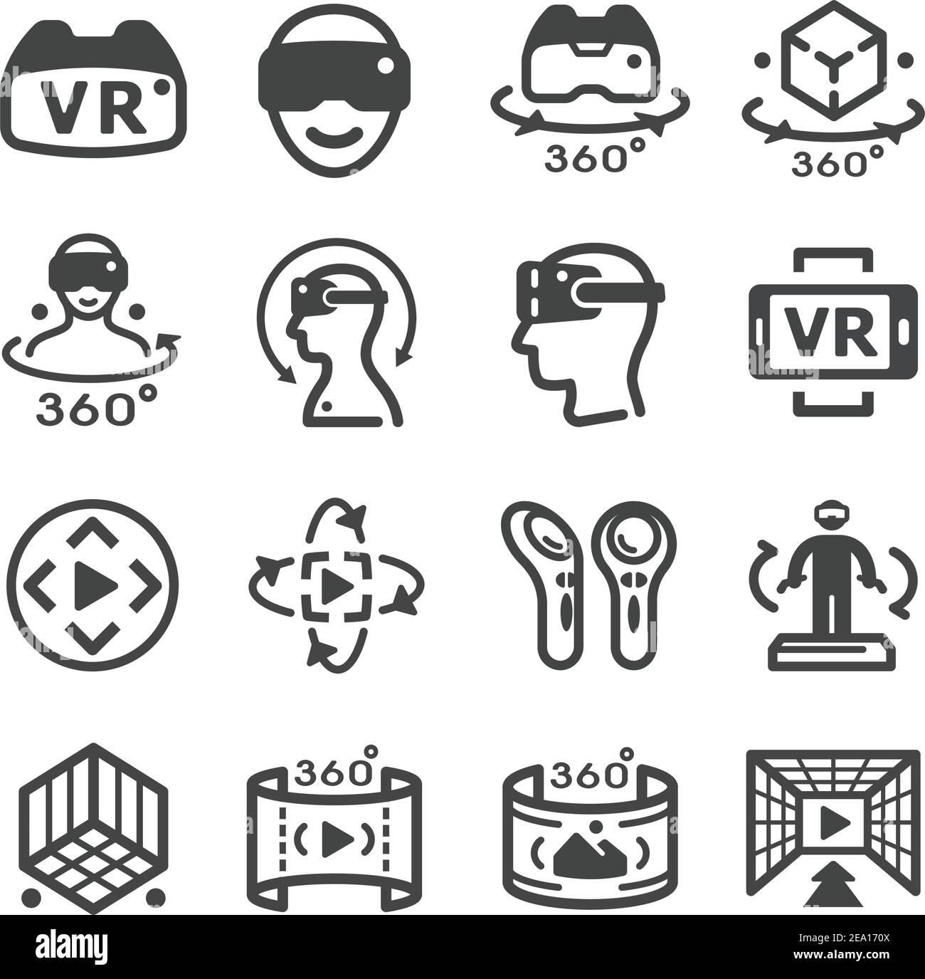 set di icone della tecnologia di realtà virtuale Illustrazione Vettoriale