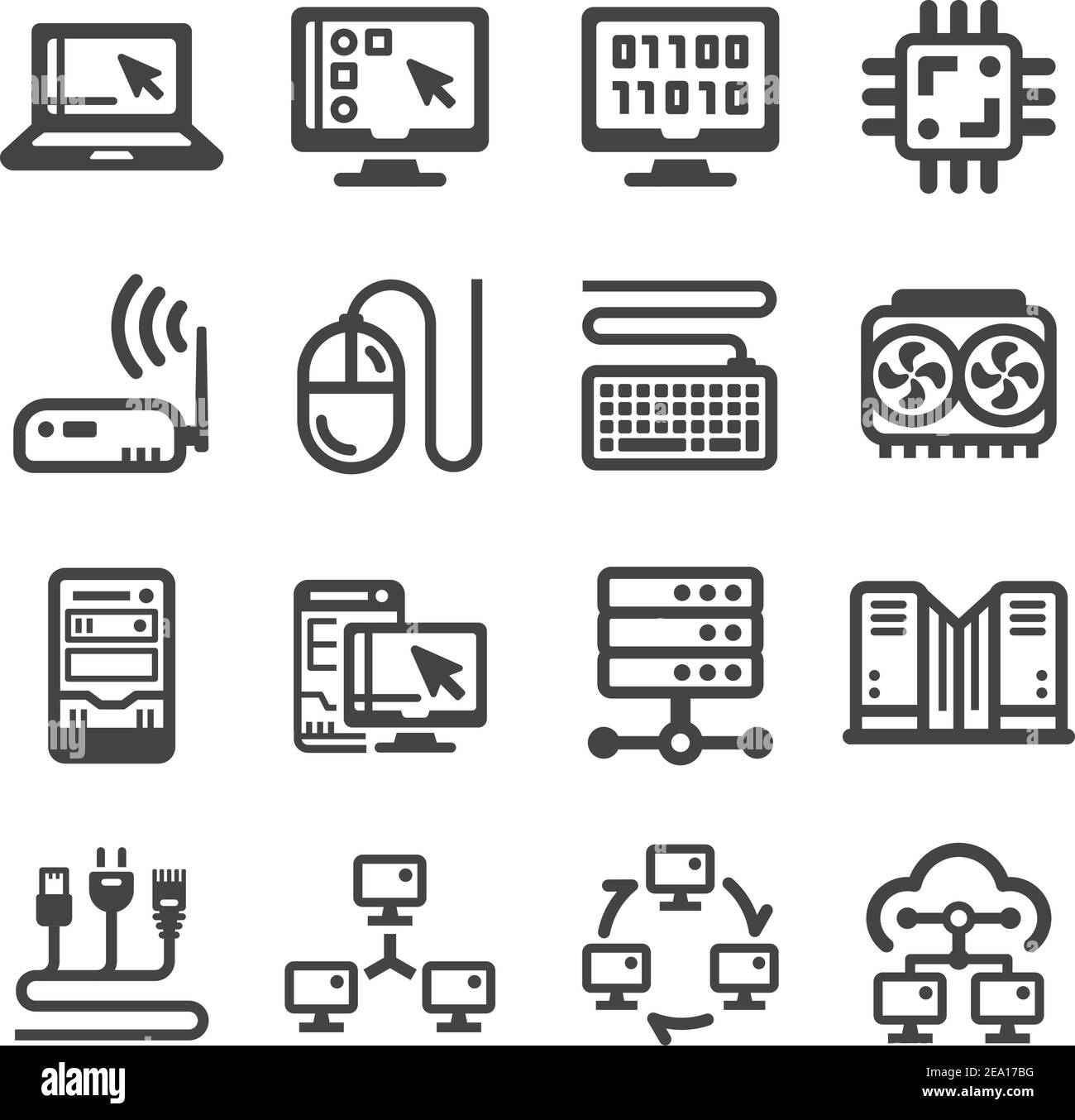 insieme di icone del computer e dei componenti Illustrazione Vettoriale