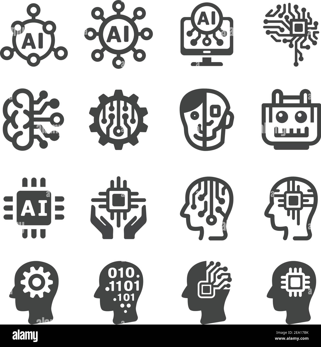 Intelligenza artificiale, insieme di icone ai Illustrazione Vettoriale
