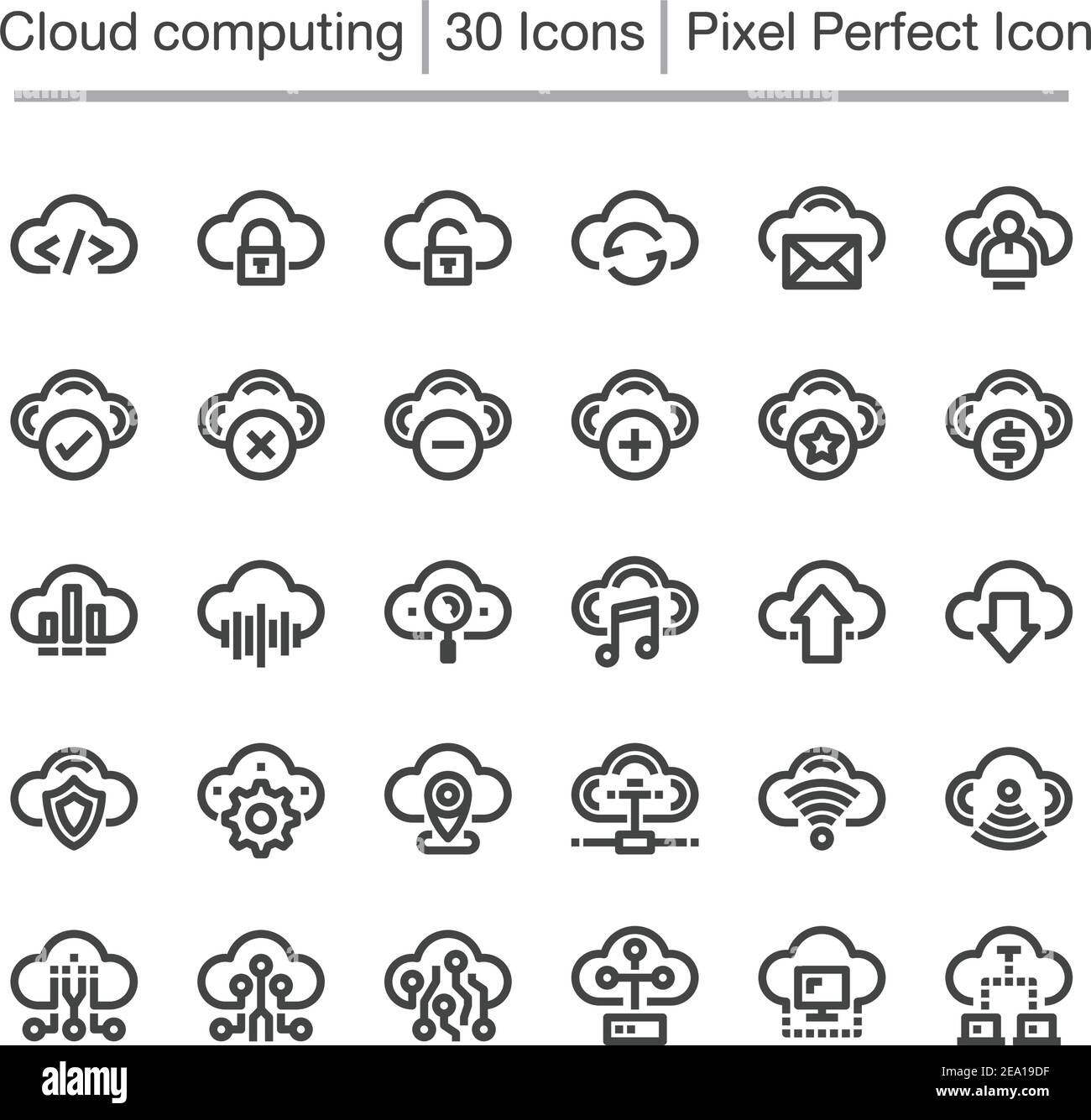 set di icone della linea di cloud computing Illustrazione Vettoriale