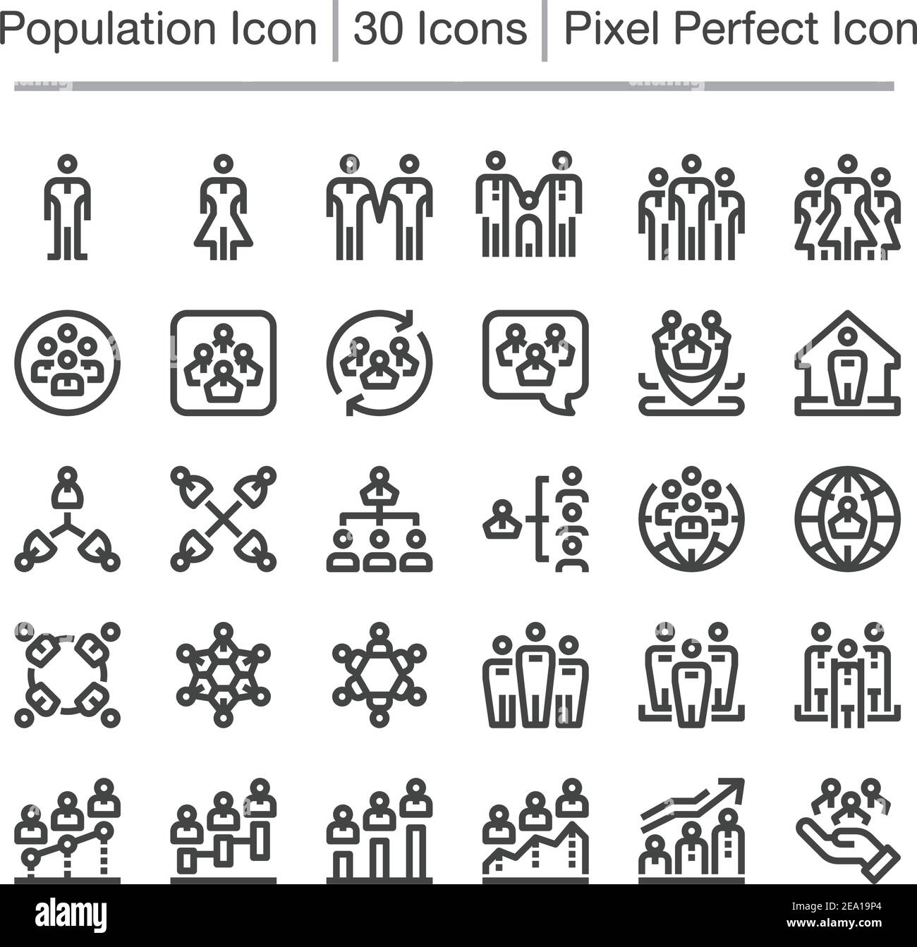 icona della linea di popolazione, tratto modificabile, icona pixel perfect Illustrazione Vettoriale