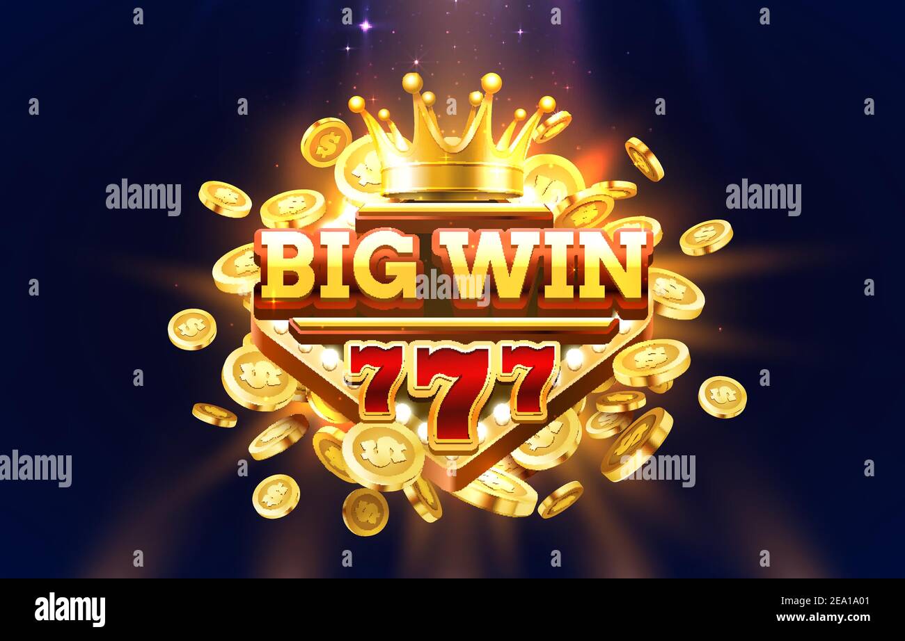 Cornice etichetta Big Win 777, bandiera d'oro, vincitore di confine, gioco Vegas. Illustrazione vettoriale Illustrazione Vettoriale
