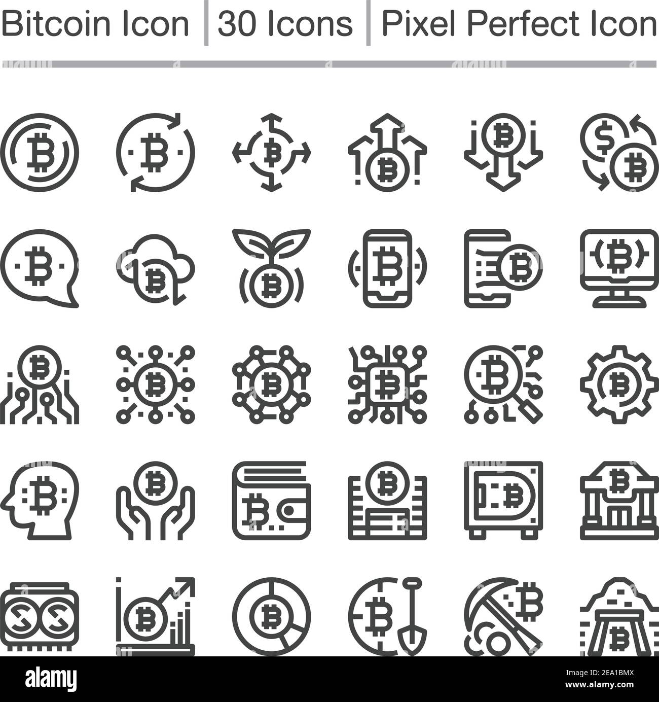 icona linea bitcoin, tratto modificabile, icona pixel perfect Illustrazione Vettoriale