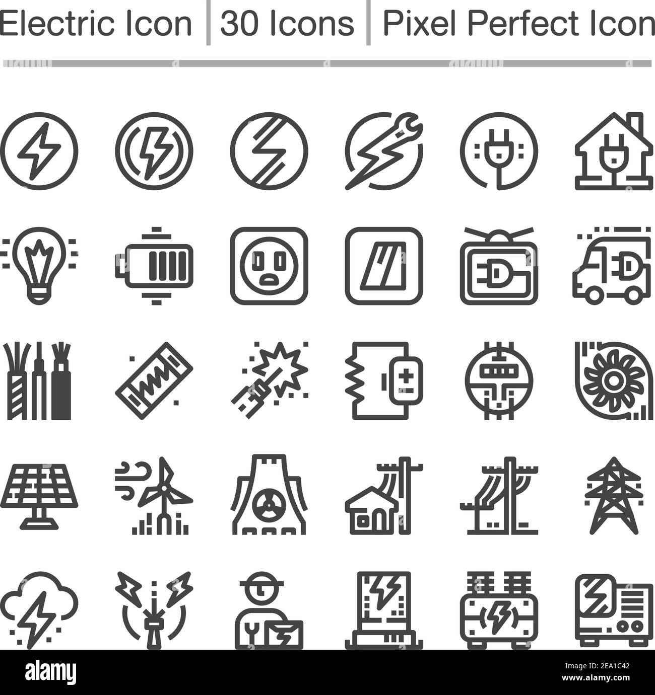 icona linea elettrica, tratto modificabile, icona pixel perfect Illustrazione Vettoriale