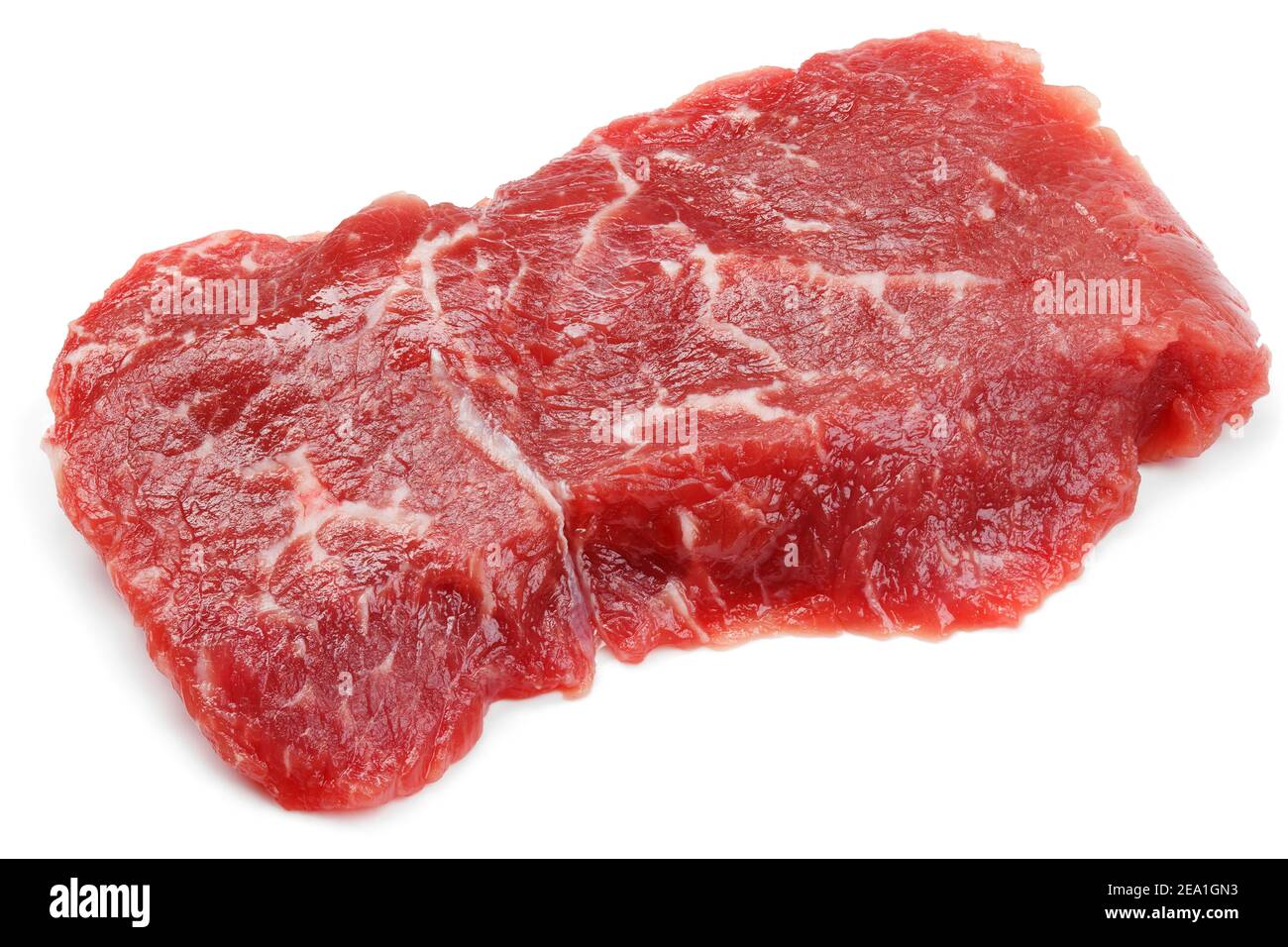 Vista dall'alto della bistecca di manzo fresco crudo isolata su bianco sfondo Foto Stock