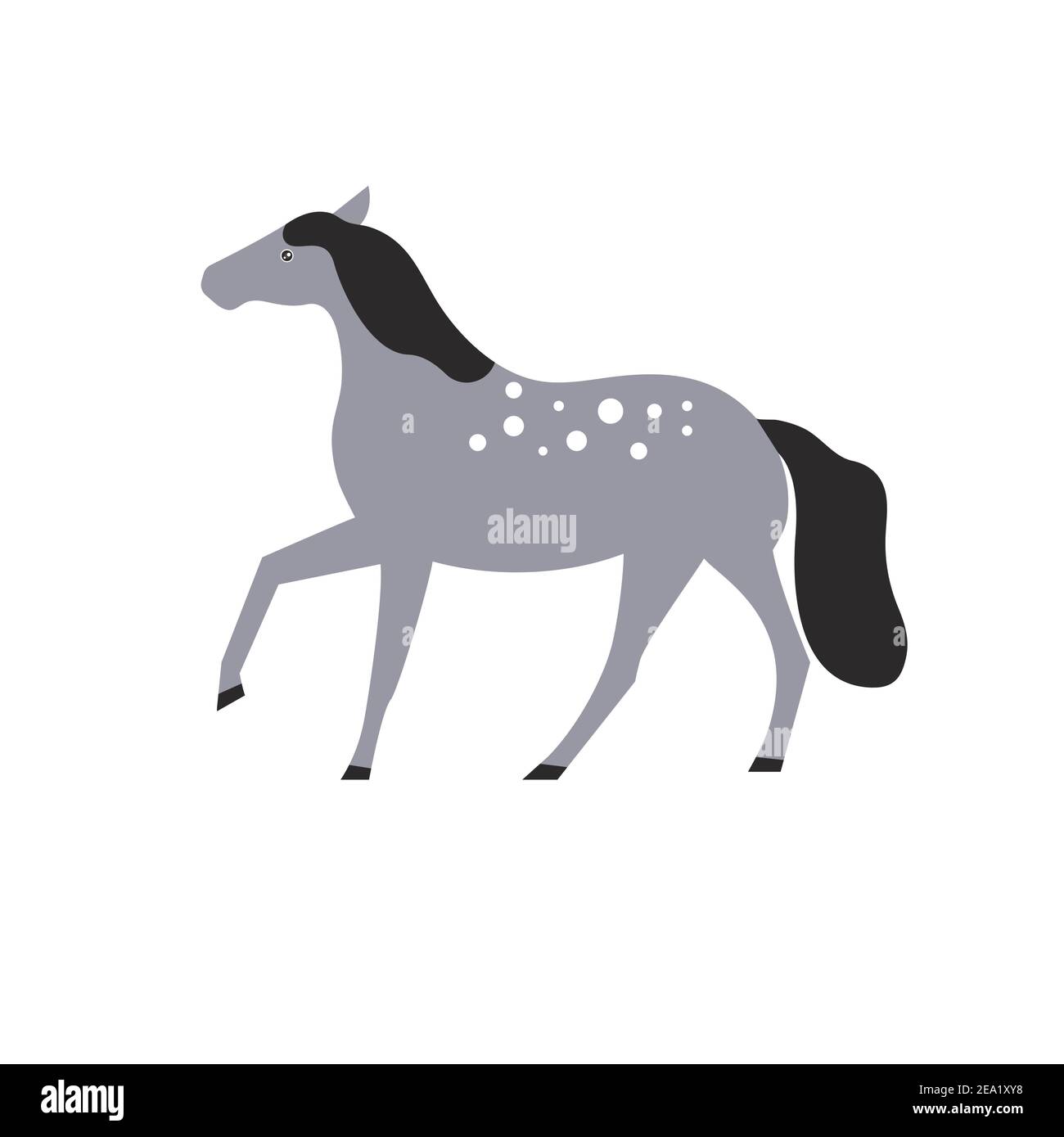 Cartone animato carattere grigio cavallo con macchie isolato su sfondo bianco. Illustrazione vettoriale Illustrazione Vettoriale