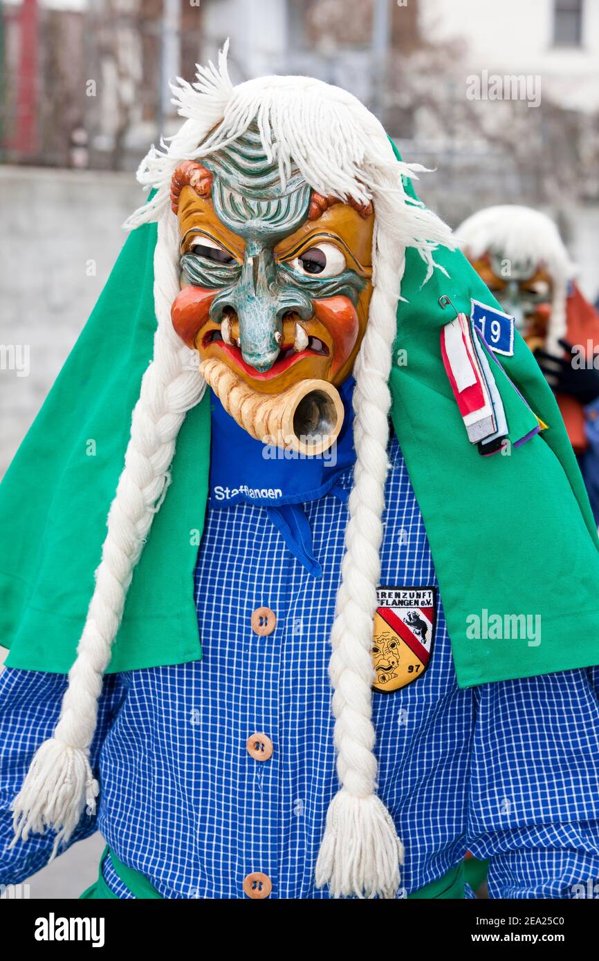 Maschera ritratto del carnevale svevo-alemannico, Burgrieden, Baden-Wuerttemberg, Germania Foto Stock