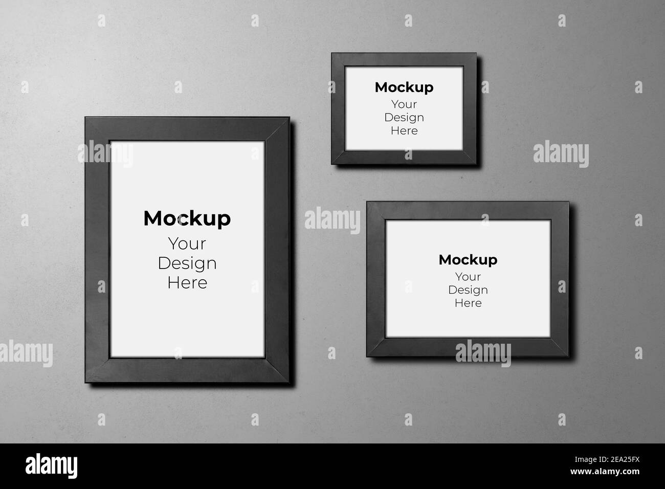 Immagine mockup cornice su cemento muro texture sfondo per includere immagine, copia spazio, galleria mostra con bianco, mock up collezione, elemento per int Foto Stock