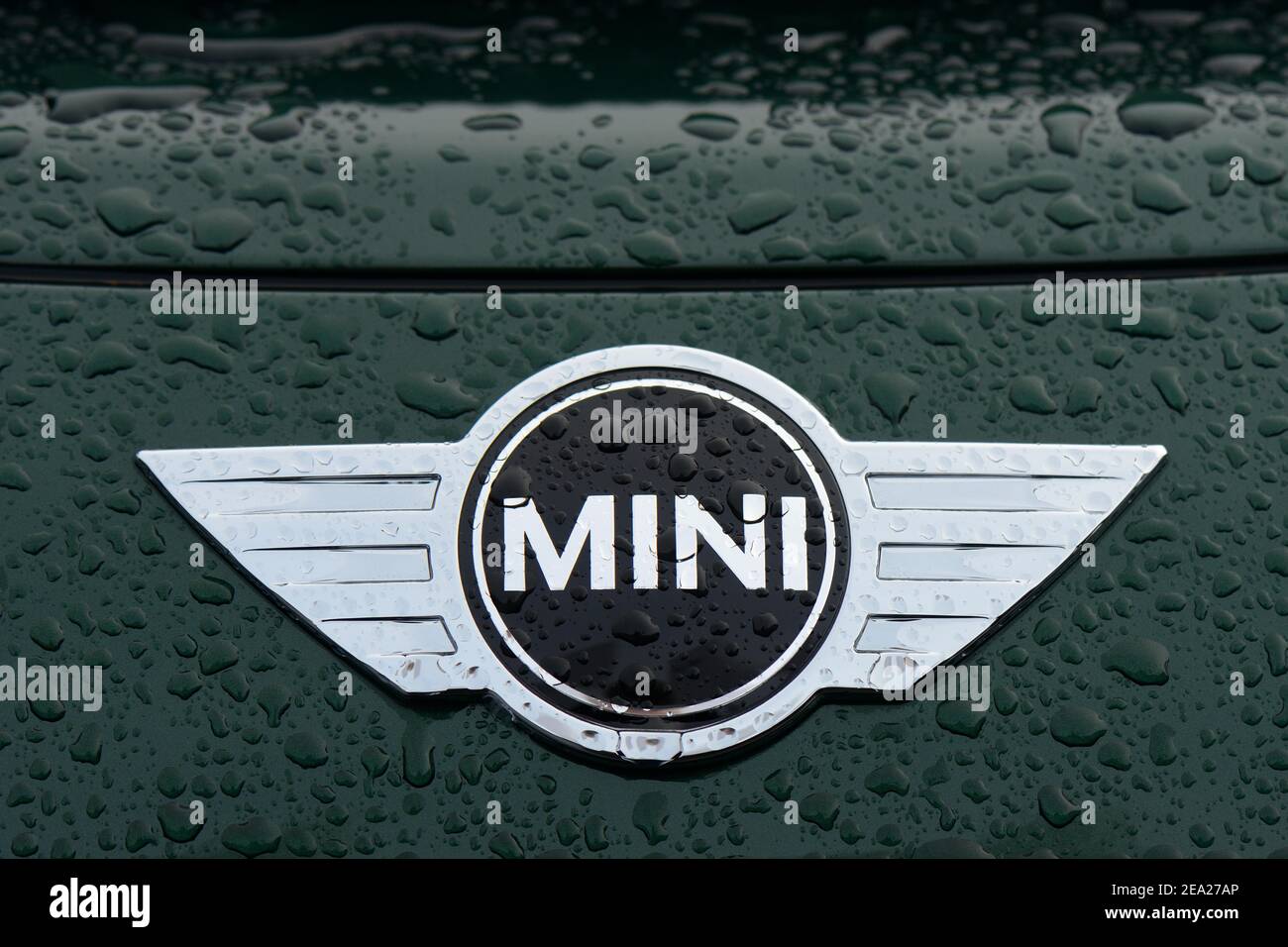 Mini, logo aziendale del marchio di auto Mini, logo su auto, Germania Foto Stock
