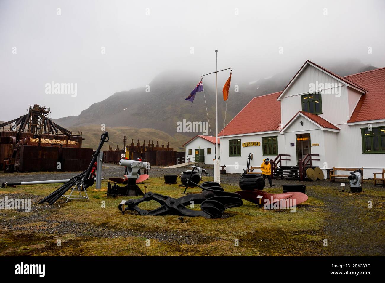 Manufatti di Muesum a Grytviken, Georgia del Sud, Antartide Foto Stock