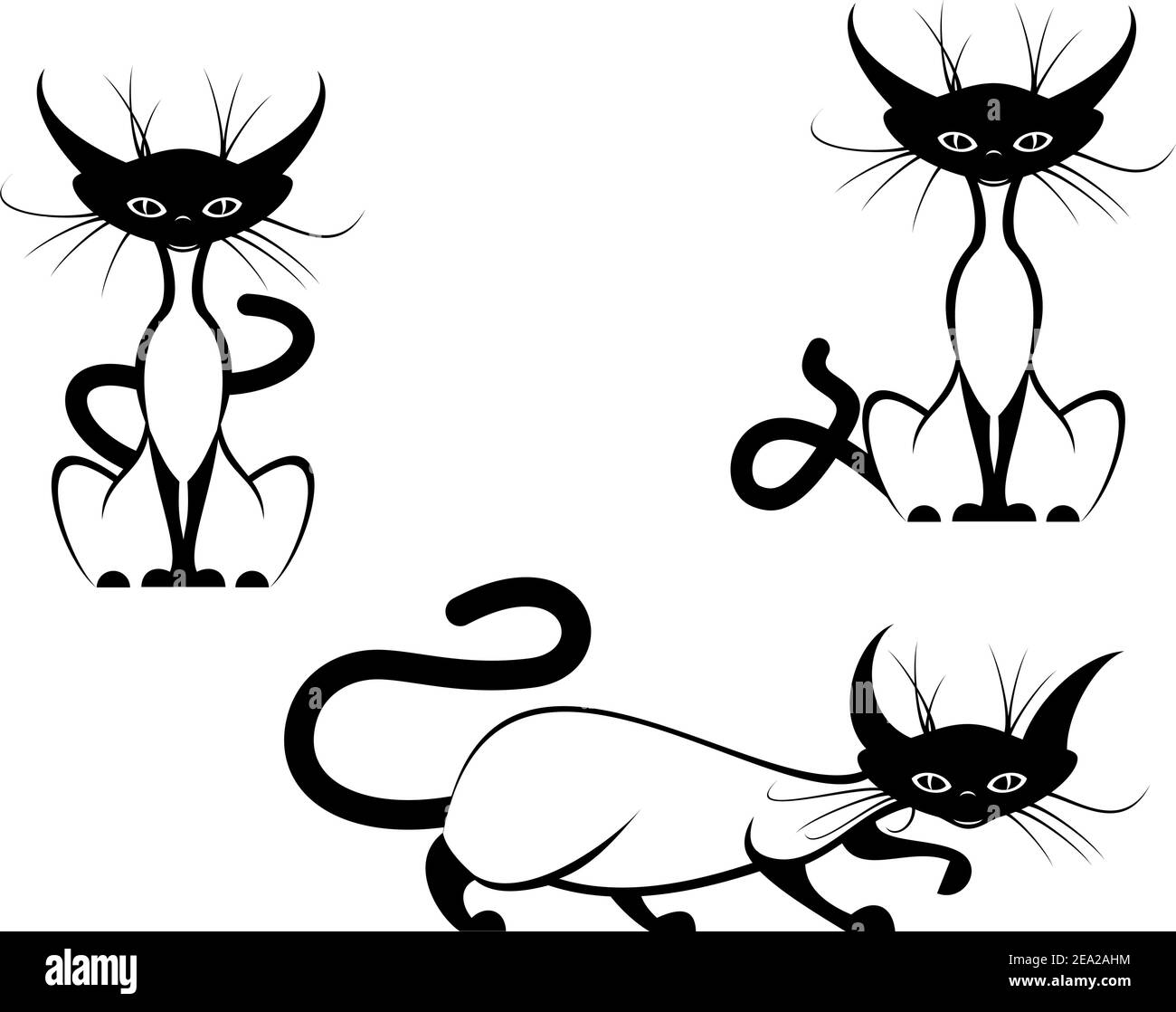 Funny gatti domestici isolato su bianco in diverse pose Illustrazione Vettoriale