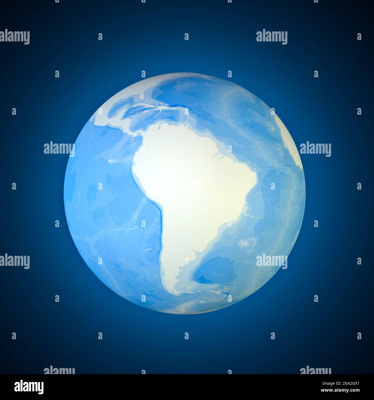 Mappa del mondo del Sud America. Argentina, Cile. Brasile. Cartografia, atlante geografico. rendering 3d. Batimetria, profondità sottomarina dell'oceano Foto Stock