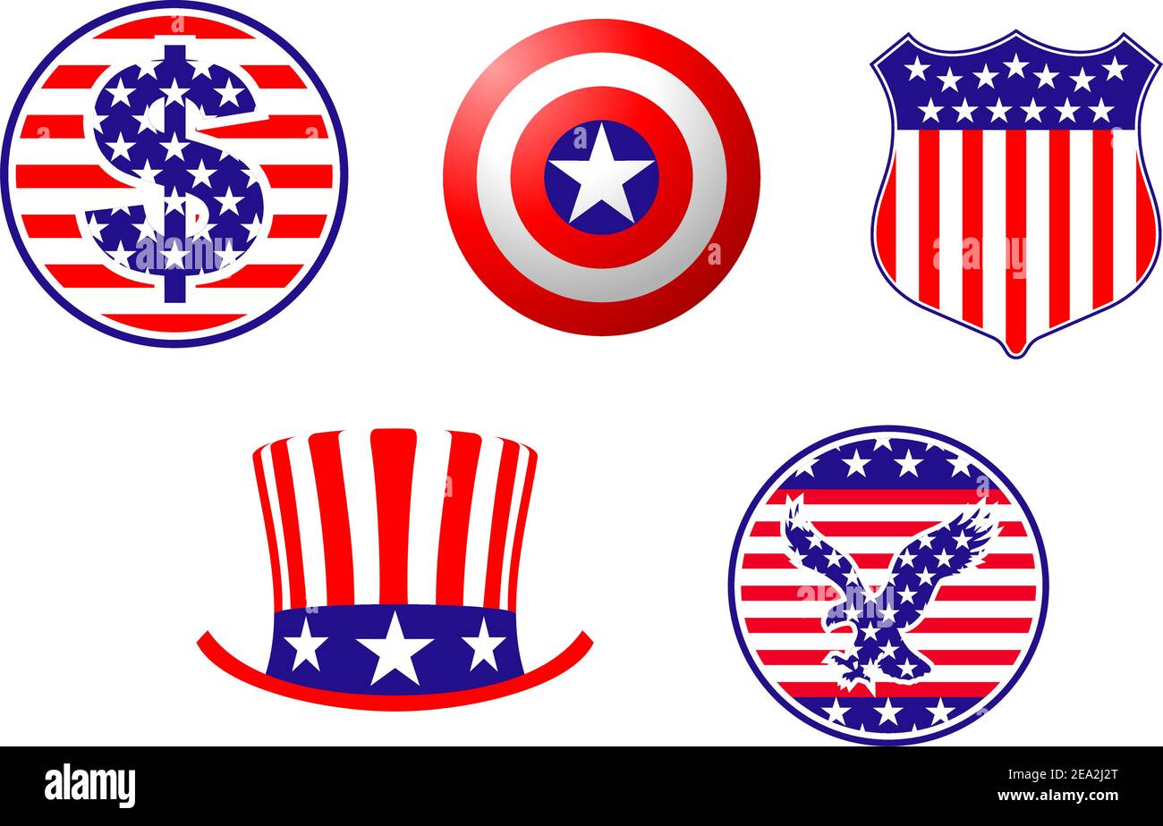 American patriottica set di simboli per la progettazione e la decorazione Illustrazione Vettoriale