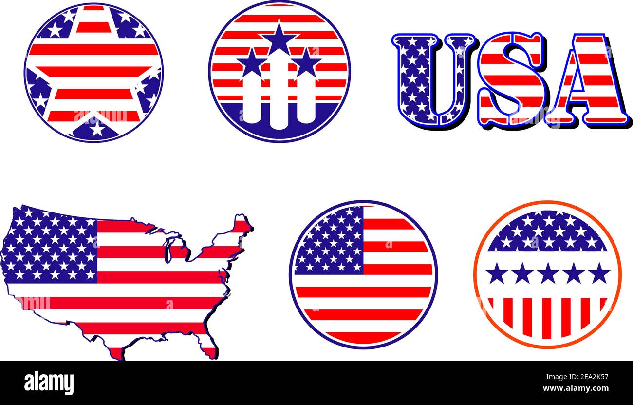 American patriottica set di simboli per la progettazione e la decorazione Illustrazione Vettoriale