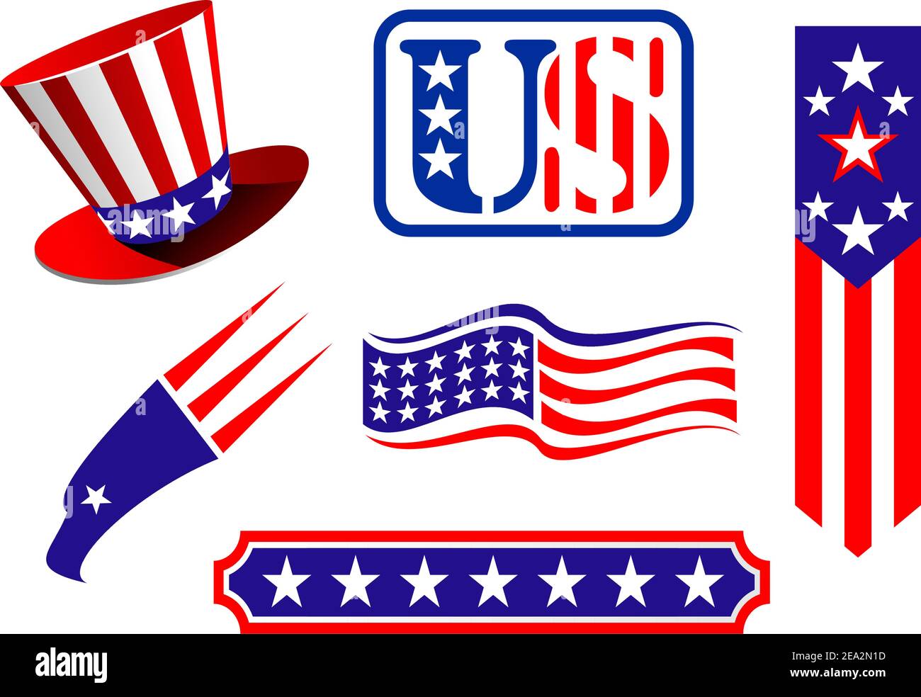 American patriottica set di simboli per la progettazione e la decorazione Illustrazione Vettoriale