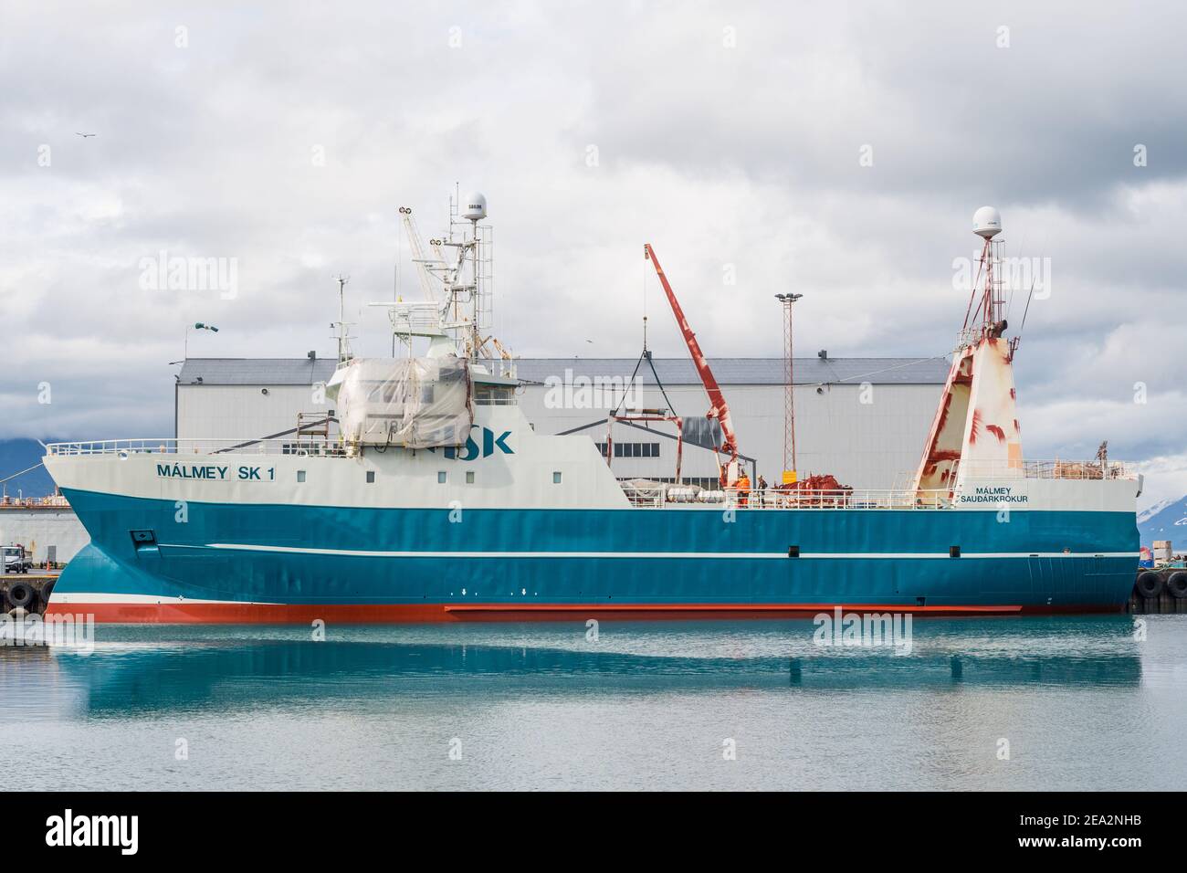 Akureyri Islanda - 5 agosto. 2020: Trawler Malmey presso il cantiere di Akureyri Foto Stock