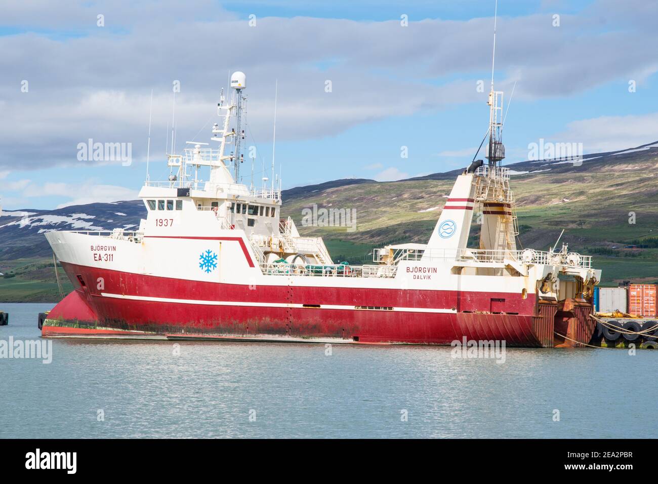 Akureyri Islanda - Giugno 14. 2020: Trawler Bjorgvin nel porto Foto Stock