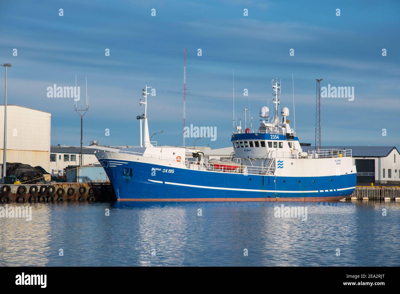 Grindavik Islanda - 5 settembre. 2020: Peschereccio Valdimar GK nel porto Foto Stock