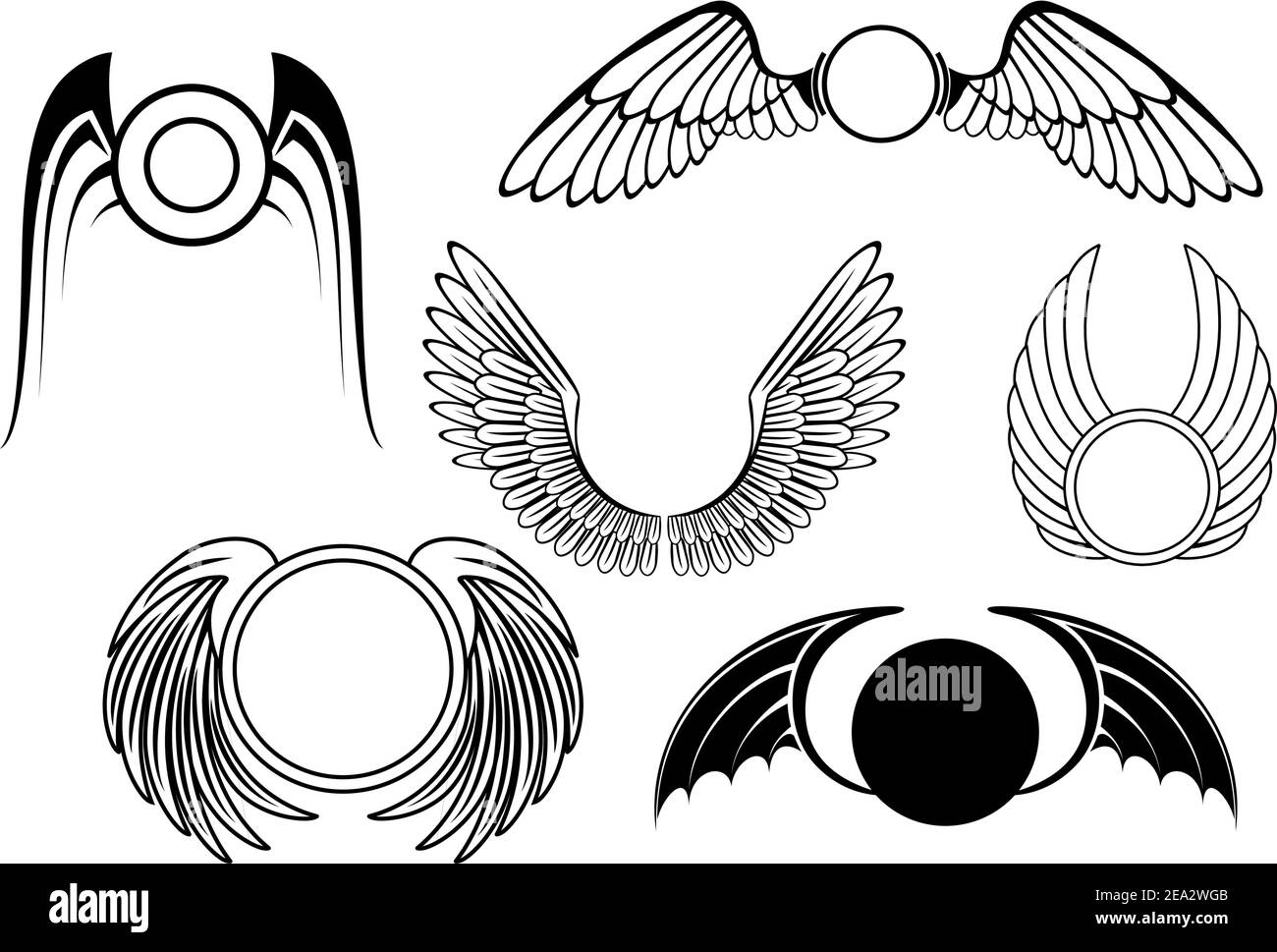 Set di simboli ala isolato su bianco Illustrazione Vettoriale
