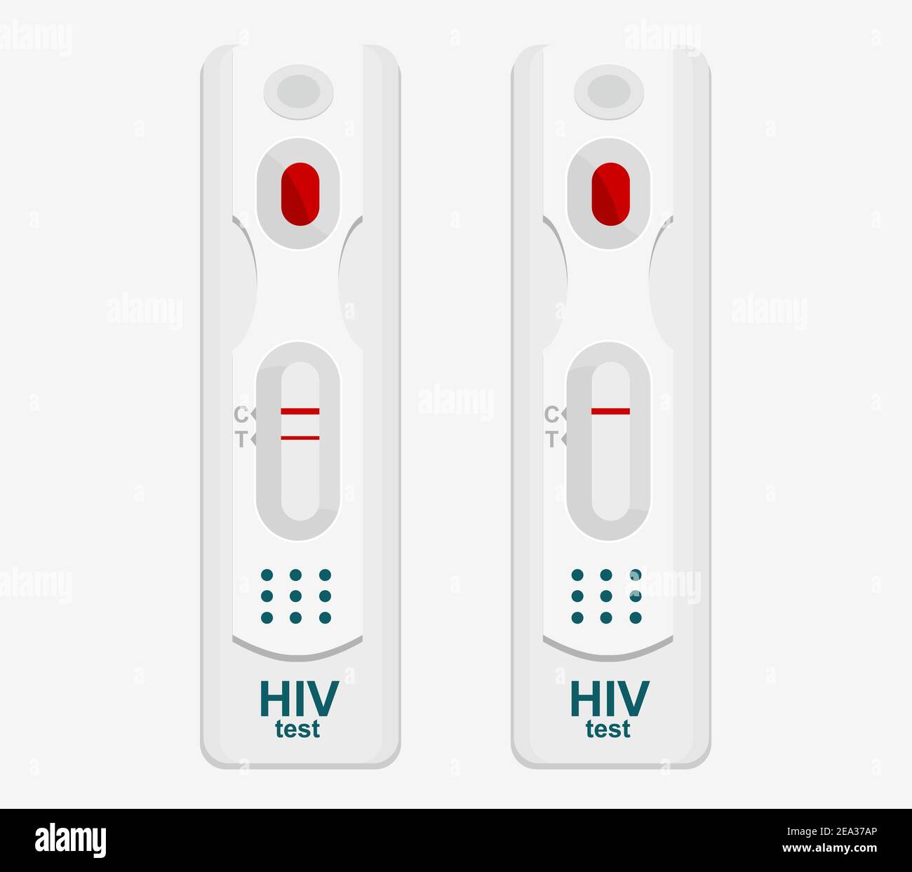 Set di test rapidi per HIV e AIDS, con esito positivo e negativo. Illustrazione Vettoriale