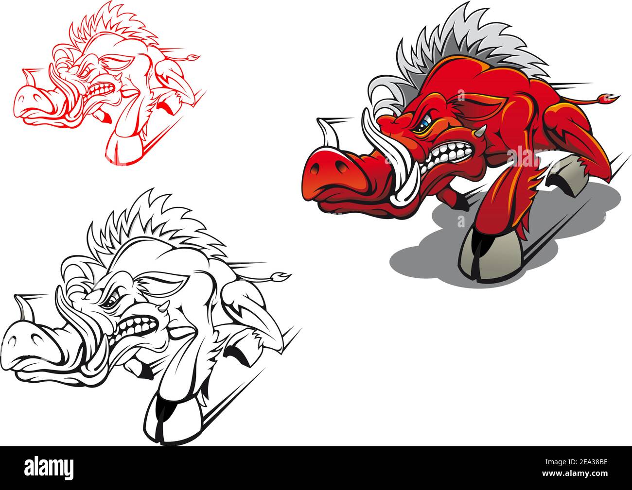 Wild boar in esecuzione come un tatuaggio o mascotte Illustrazione Vettoriale