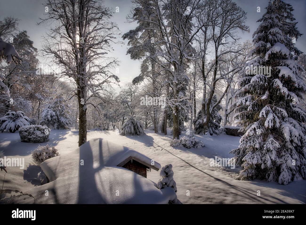 DE - BAVIERA: Scena invernale lungo il fiume Isar a Bad Toelz (HDR-Image) Foto Stock