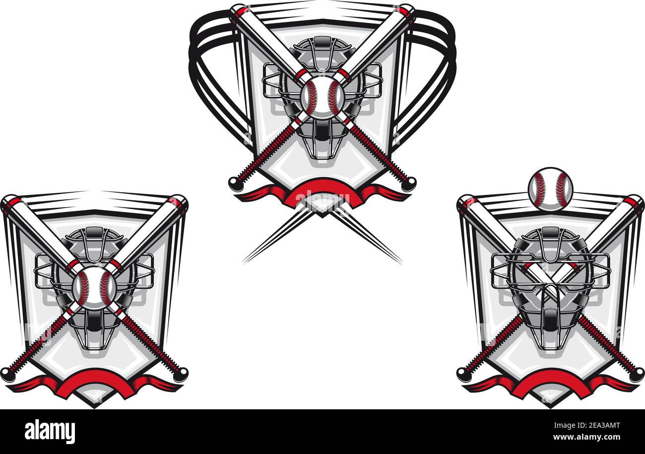 Emblemi di baseball impostato per lo sport design o mascotte Illustrazione Vettoriale