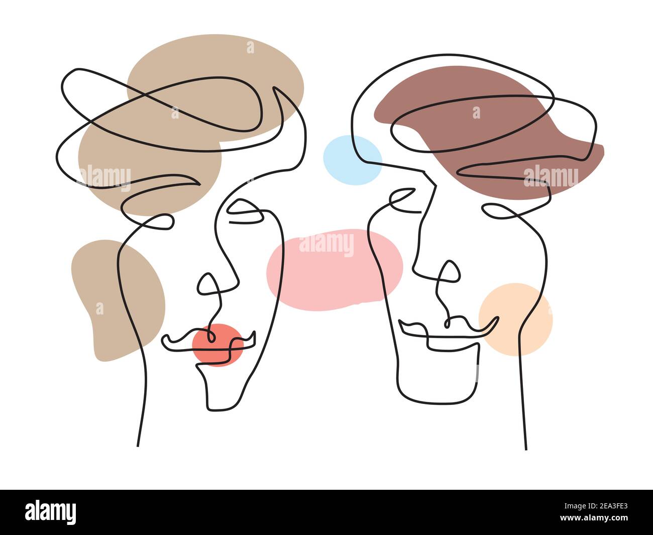 Uomo e Donna innamorati, minimalista stilizzato.Coppia con disegno a linea continua. Vettore disponibile. Illustrazione Vettoriale