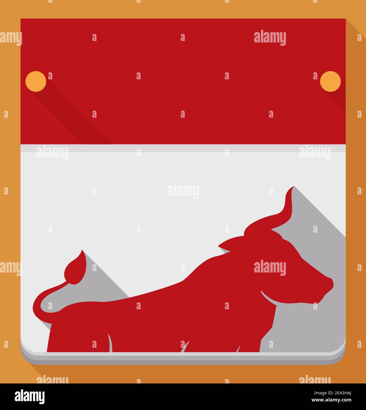 Modello calendario a foglia sciolta in stile piatto e a lunga ombra con silhouette di bue. Illustrazione Vettoriale