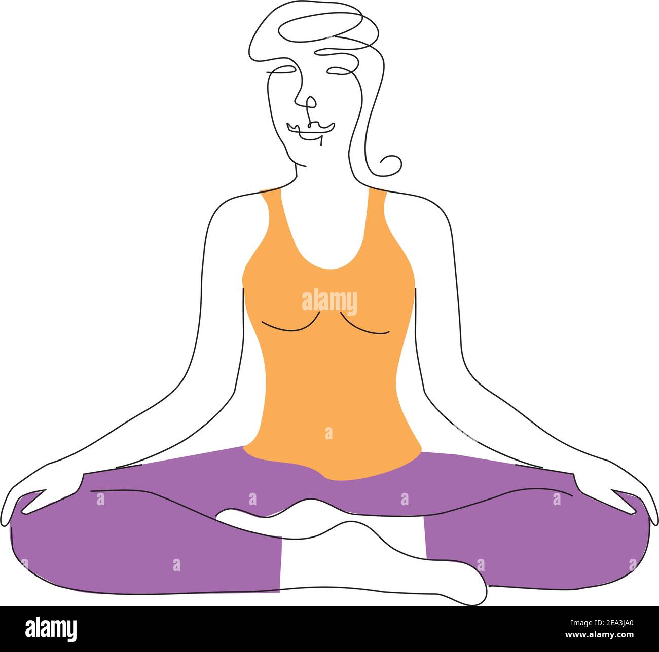 Giovane donna seduta sul pavimento in posizione lotus. Disegno a disegno lineare. Illustrazione stilizzata con disegno a linea continua. Vettore disponibile Illustrazione Vettoriale