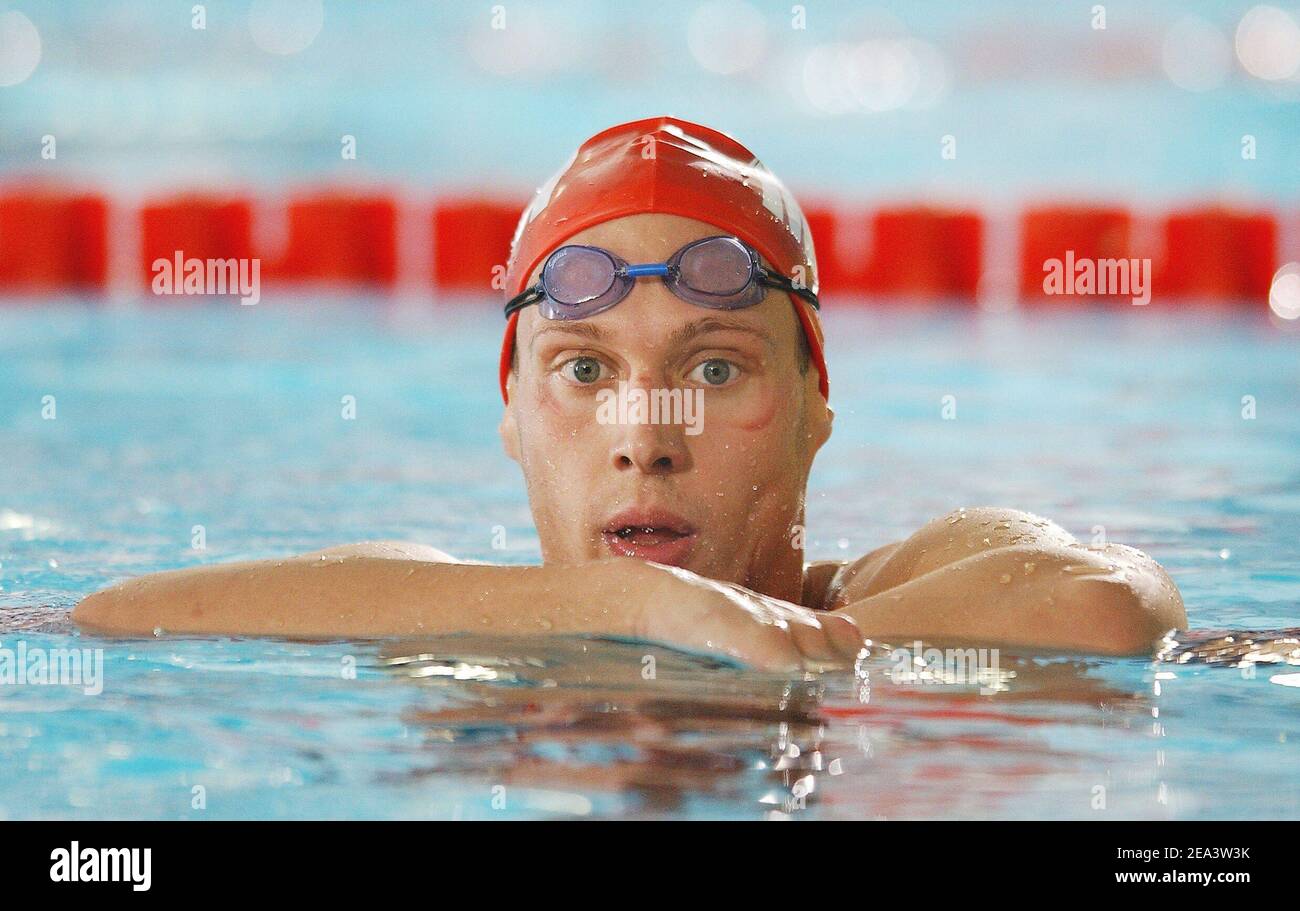 Nicolas Rostoucher (1500 m uomini freestyle) durante i campionati francesi di nuoto, a Nancy, il 17 aprile 2005. Foto di Nicolas Gouhier/Cameleon/ABACA. Foto Stock